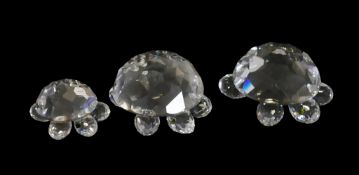 Two Swarovski Crystal Tortoise (010037) together with small Tortoise (010033), by Max Schreck, in