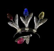 Swarovski Crystal red, yellow, blue and pink tulips, with original boxes. (H: (4)