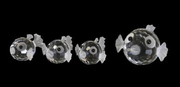 Swarovski Crystal Blowfish (012724) retired 2005 and three Blowfish mini's (013960) designed by