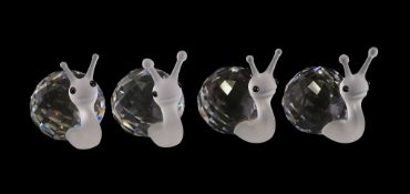 Swarovski Crystal 'In a Summer Meadow' collection, four Snails with clear bodies and frosted heads &