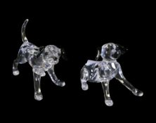 Swarovski Crystal Dalmatian Puppy standing and sitting figurines, by Edith Mair, with original boxes