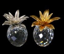 Swarovski Crystal Pineapple with gold leaves, boxed (010044) together with Pineapple Rhodium with