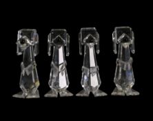 Swarovski four clear crystal Tall Sitting Dogs with black crystal eyes & noses (010024) retired