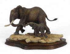 Border Fine Arts African Elephant Cow and Calf, by R.J Roberts for W.W.F, limited edition no.511