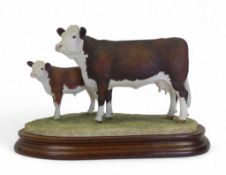 Border Fine Arts Hereford Cow and Calf, model no.B0835 by Ray Ayres, limited edition no.11 of