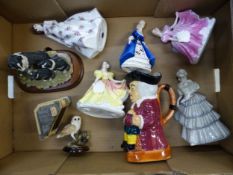 Mixed ceramic and resin figures, to include Leonardo lady figures, Country Artists owl, Leonardo