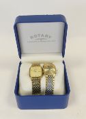Two Rotary Watches with gold plated straps both in one box (one with crack to face noted)(2)