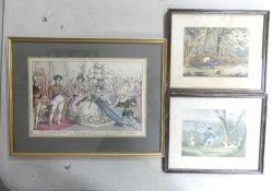 Early 19th century framed hand coloured satirical engraving titled 'The Presentation of Dollalolla