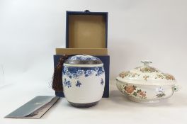 Wedgwood Eastern Flowers pattern lidded tureen, together with blue and white oriental tea caddy,