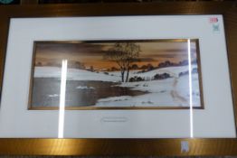 Two framed paintings of Winter Landscapes, mounted behind glass 'Winter Reflections' & First Snow Of