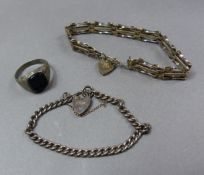 Two 925 silver bracelets, together with a stone set silver gentlemans ring, total combined weight