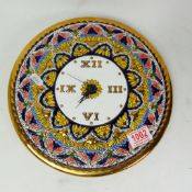 Spanish-made 'Artecer' branded ceramic wall clock, diameter 29.5cm.