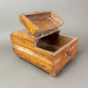 A 19th-century pine ditty box, featuring a bi-fold hinged lid, iron clasp, measuring approx. 23cm