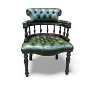 Sofas by Saxon, Chesterfield style leather Captains chair. Upholstered in Antique Olive green