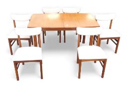 Mid century teak extendable dining table with Six matching chairs. (7) COURIER OR COLLECTION ONLY
