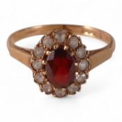 9ct gold ring set with red & white stones,size P, 2.2g.