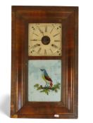 19th Century picture frame clock, decorated with bird on branch, lose to veneer.