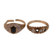 Two 9ct gold broken dress rings set with stones, 5.4g.