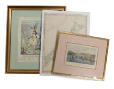 Framed hand coloured satirical print titled 'The Modern Genius of History at her Toilet,'