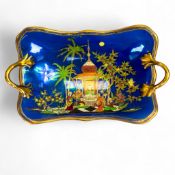 Carlton Ware two-handled shaped dish. Gilded with vibrant enamel colours and decorated in the