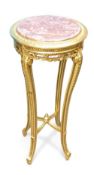 Gilt & marble top tall plant stand with cabriole legs and X-stretcher base, H112cm x D49cm.