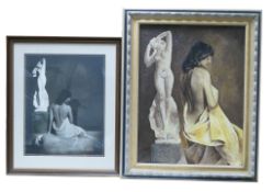 Framed Female Nude life study Oil Paintings on canvas together with original photograph which the