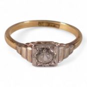 18ct gold diamond solitaire ring, size N, 2.4g.