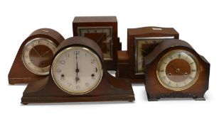Collection of oak cased mantle clocks. (5)