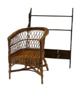 Children's wicker chair, together with wall mounted shelving unit with two drawers. (2) COURIER OR