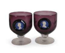 Wedgwood pair of goblets with Jasper Cameos depicting H.M. Queen Elizabeth II & H.R.H The Duke Of