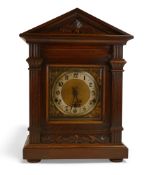 Edwardian oak carved architectural mantle clock.