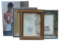 Four Female Nude life Studies oil/mixed media Paintings on canvas or board some framed, each