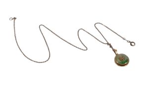 14kt gold Jade pendant with 14k matching necklace, 3.6g.