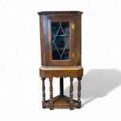 Victorian Oak corner cupboard on stand, H:164cm x W:68cm x D:41cm. COURIER OR COLLECTION ONLY