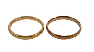 22ct gold wedding ring, 2,3g and 9ct wedding ring,both size N, 1.3g. (2)