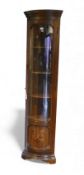A 20th century curved display case corner cabinet, H199.5cm x W46cm. COURIER OR COLLECTION ONLY