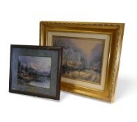 Two prints by Thomas Kinkade to include:- Framed Gallery Proof Oil print ' Christmas Cottage' A