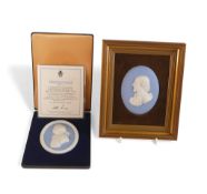 Wedgwood Portrait Medallion white on blue of Josiah Wedgwood FRS 1730-95, to commemorate the