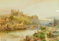 Watercolour depicting Richmond Castle Yorkshire c1900, framed behind glass by Walter Stuart Lloyd (
