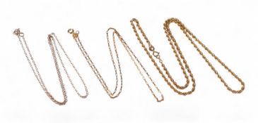 Three 9ct gold necklaces, 6.2g.