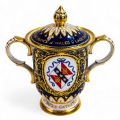 Royal Crown Derby gilded two handled vase and cover, commemorating the royal marriage of Prince