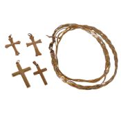 A collection of 9ct gold items including crosses, broken necklace etc, 11.3g.