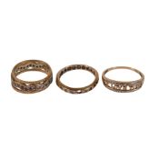 Three 9ct gold eternity rings, two have faults. 5.9g.