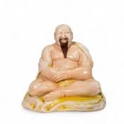 W H Goss rare Parian model of a seated Buddha, his robe decorated with green dragons, h.14cm, a/f.