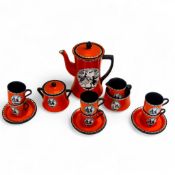 Carlton Ware Art Deco coffee set in the Cameo Gallant design 2869, c1925, including coffee pot,