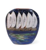 Anita Harris 'Yachts' Purse Vase, Gold signed, Height 12cm.