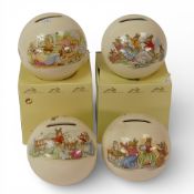 Royal Doulton Bunnykins Sphere Money Boxes illustrated with Story Scenes (4) Two with boxes