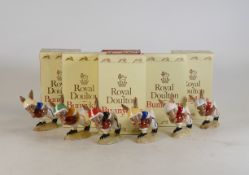 Royal Doulton Bunnykins characters presenting Six colourways of 'Touchdown' to include:- Blue with