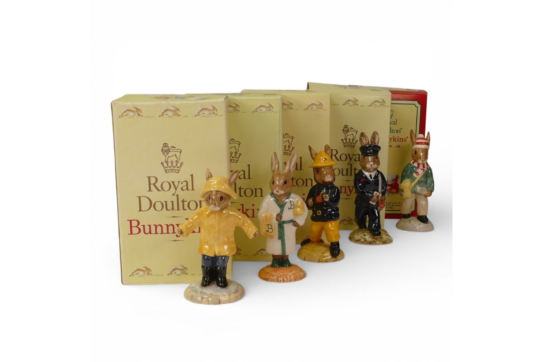 Royal Doulton Bunnykins Character Figures to include:- Rainy Day DB147, Bath Time DB148, Fireman - Image 1 of 4