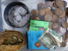 Quantity of pre-decimal coinage, including three pence pieces, pennies, post 1947 coins, together